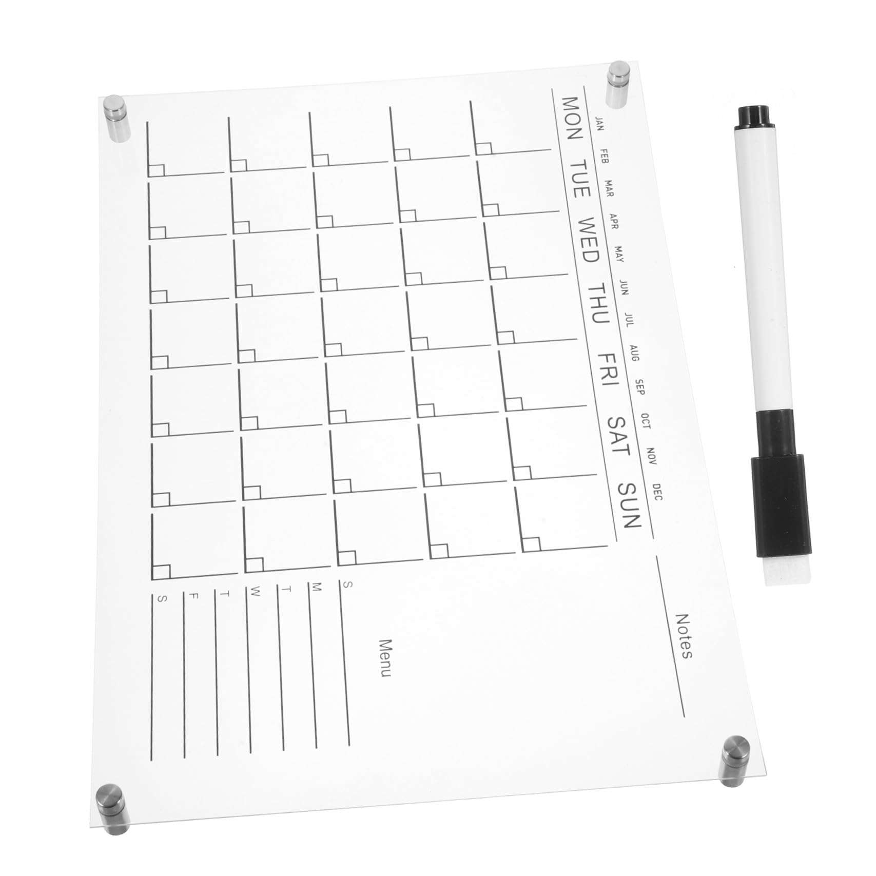 Lurrose Calendario in Acrilico da Parete Lavagna Cancellabile per Messaggi Agenda Mensile e Settimanale Riutilizzabile Facile Installazione e Utilizzo