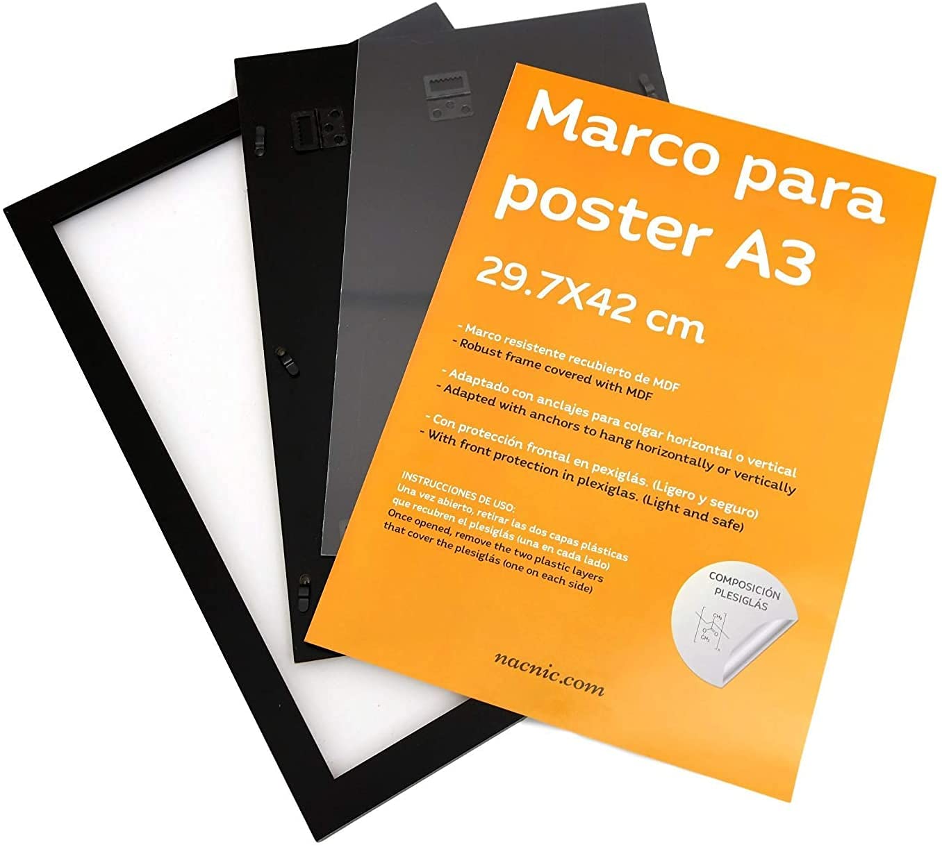 Nacnic - Pack 12 Marcos de Madera MDF Negro y Vidrio Acrílico | Protección y Expositor de Fotografías, Láminas, Pósters, Cuadros y Decoración para Salón, Dormitorio u Oficina | A3 (29,7x42 cm)