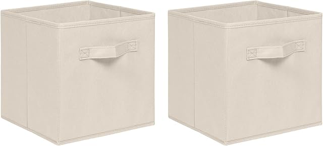 nozama Foldable Storage Cubes Set of 2 - Fabric Cube Boxes Household Cube Storage Box for Home Closet, 2 Pack Cloth Storage Bin with Dual Handles for Home Closet Drawers Organizer (Cream)