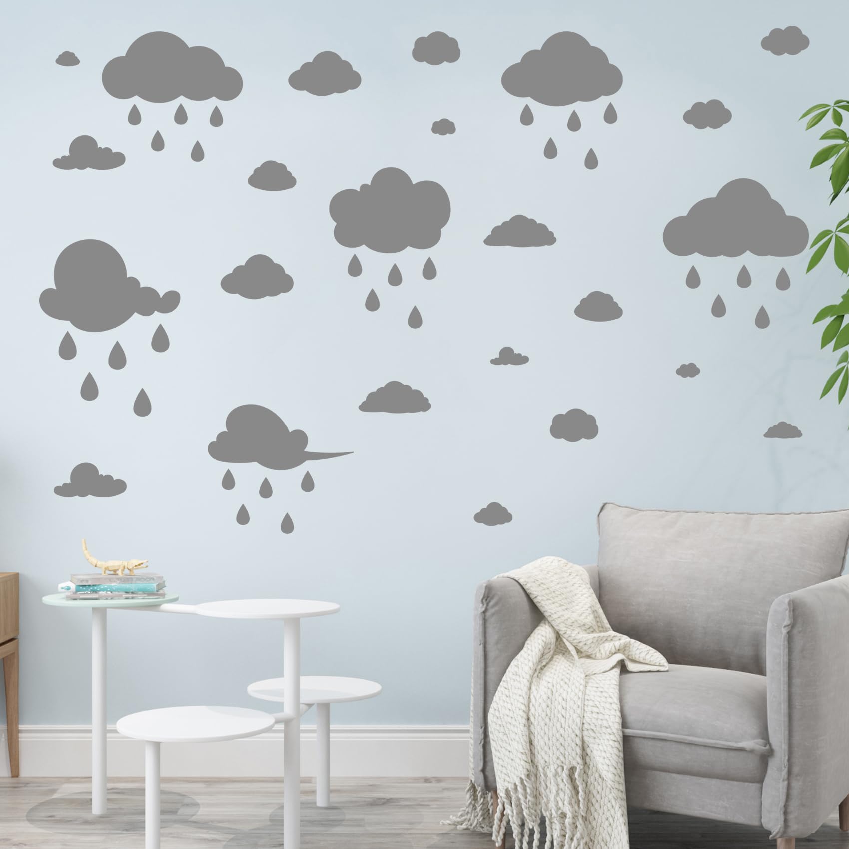 Quanyuchang Large White Clouds and Raindrops Wall Decals