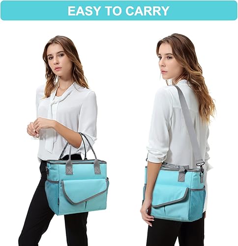 Miniatura 6 de VASCHY Bolsa de almuerzo para mujer, lonchera aislada a la moda, bolsa de mano para el trabajo, oficina, con correa para el hombro, turquesa