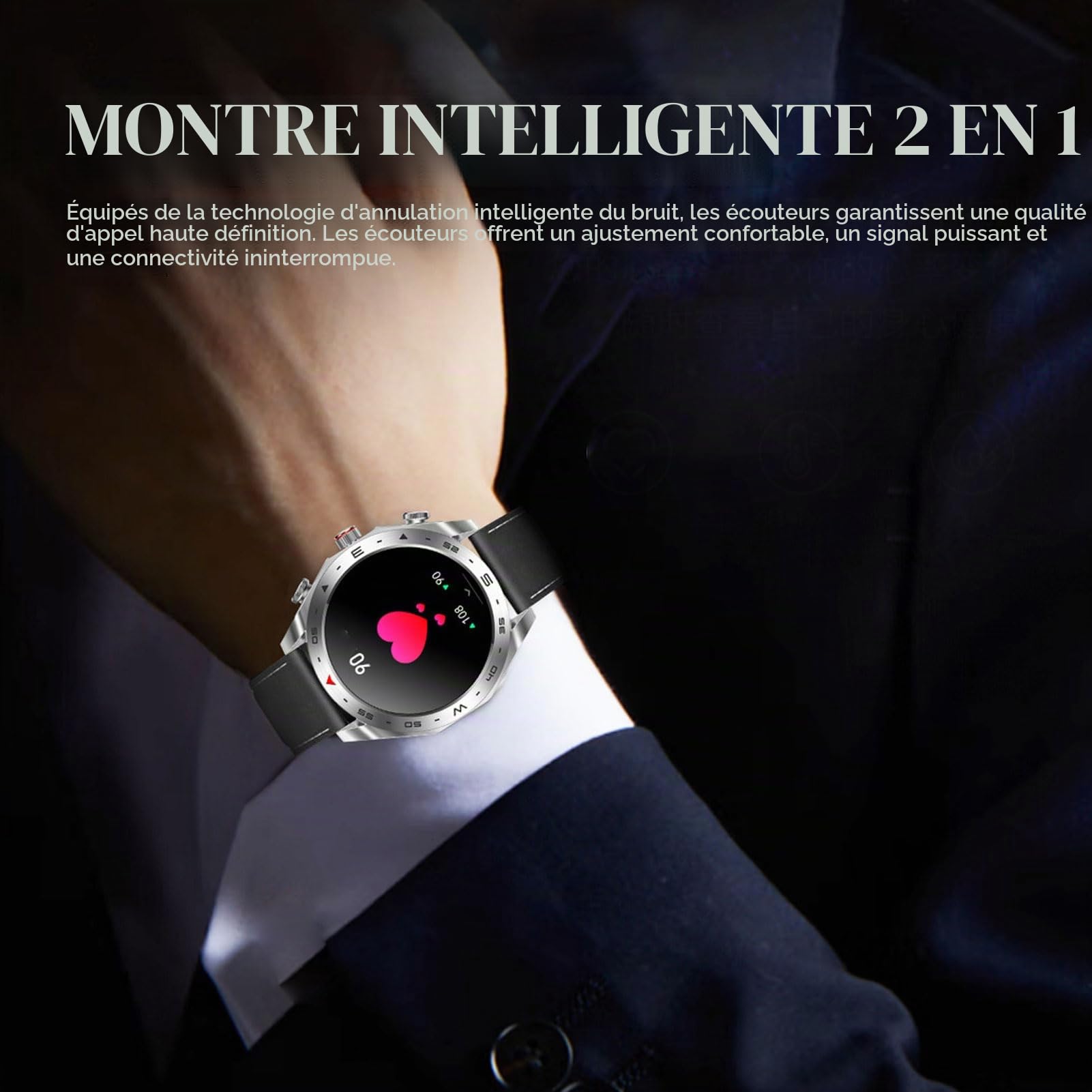 Keenso 2 en 1 Smartwatch avec écouteurs sans Fil, Titum de la Minuterie de la Montre de Temps D'alarme de Minuterie, écouteurs de Bruit pour Hommes Femmes