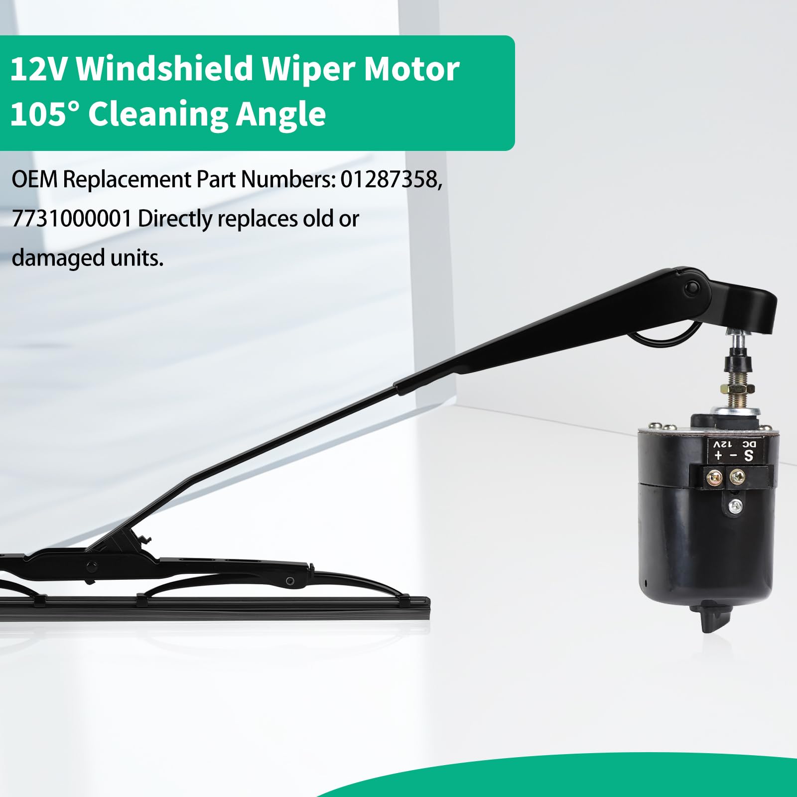 SWAWIS Motor Limpiaparabrisas Universal 12V con Brazo y Escobilla 105° de Barrido Compatible con Tractores, Jeeps y Otros Vehículos