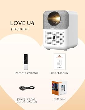 Byintek U4 Projeksiyon Cihazı 1080P LED WiFi 6 BT 5.0, Otomatik Odaklama, 300 ANSI Lümen, Ev Sineması, Dış Mekan, İş, Oyun, Eğitim Amaçlı