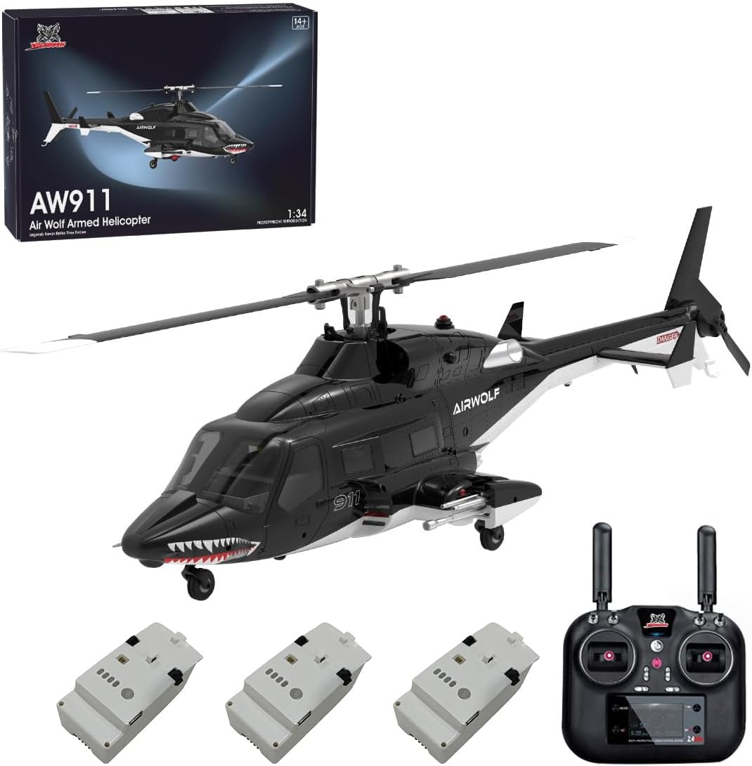 WOLFBUSH AW-911 1/34 Helicopter, 2.4G 9CH Flybarless RC Helicopter Model with 6G/3D Stunt Mode and GPS Positioning (RTF/Mode 1/2 Switchable)