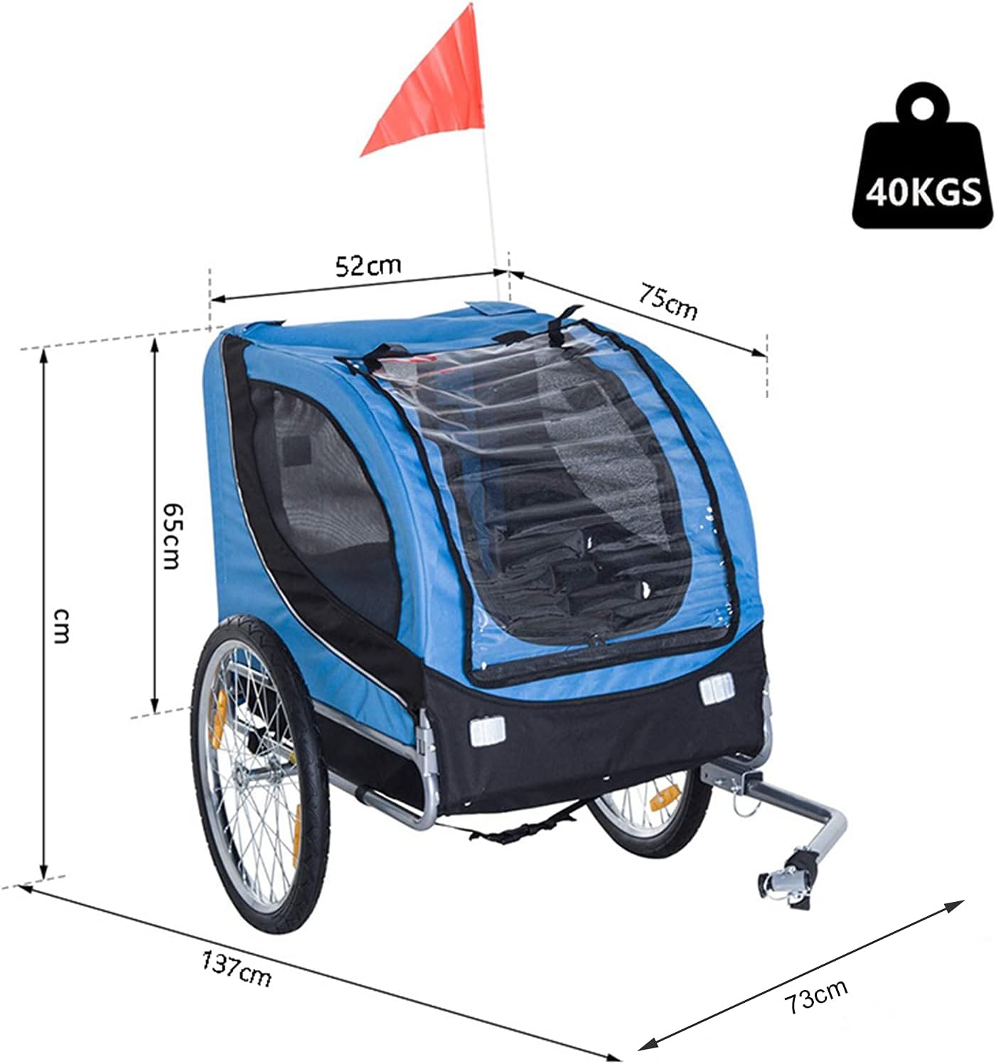 2-in-1 Three-Wheel Bicycle Cargo Trailer Jogger for Small and Large Dogs with 2 Safety Harnesses Storage