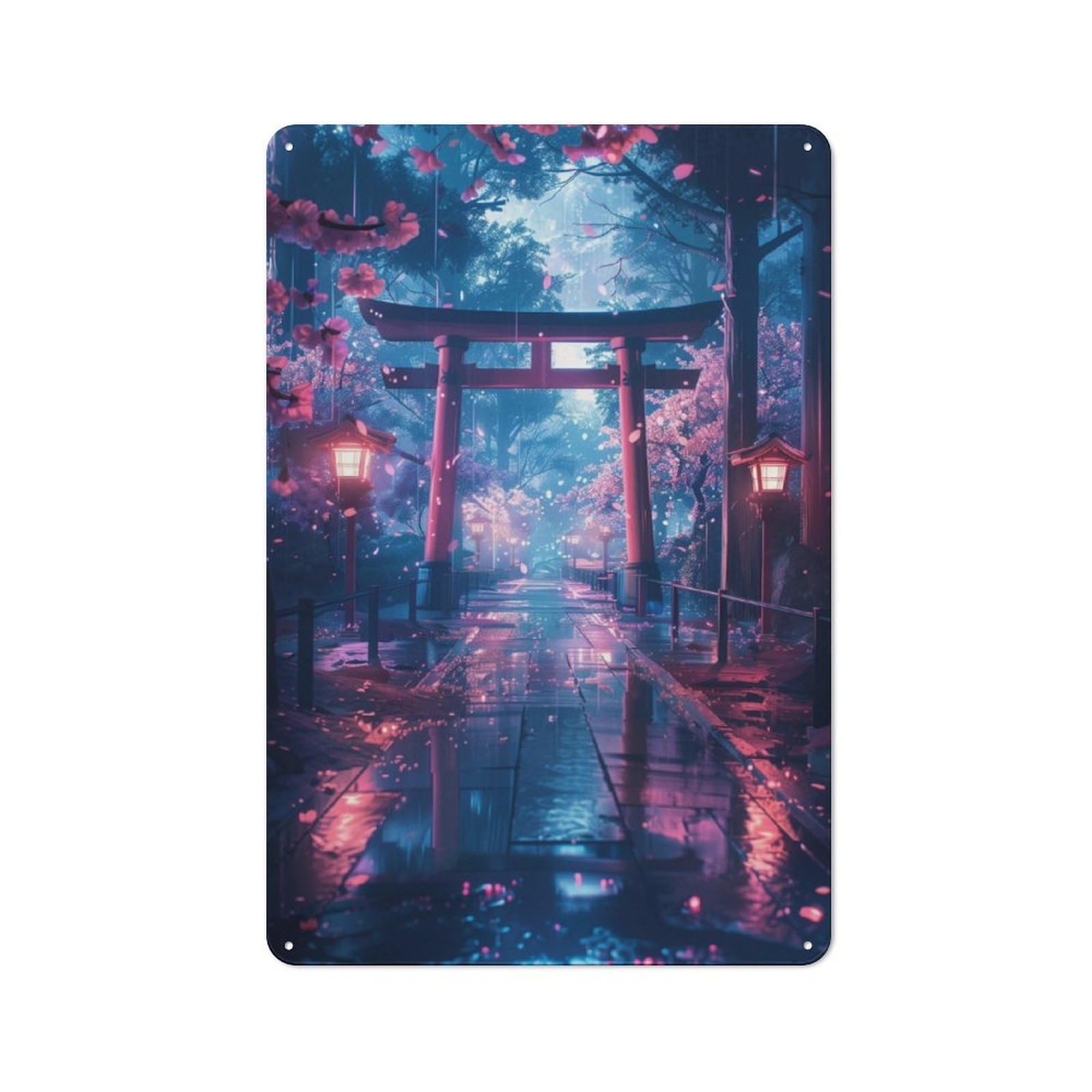 Junmoney Sakura Torii Gate Vintage Tin Sign 30X20cm With For Workshop Wall, For Kitchen, Dining Room And Home Bar Wall Decor