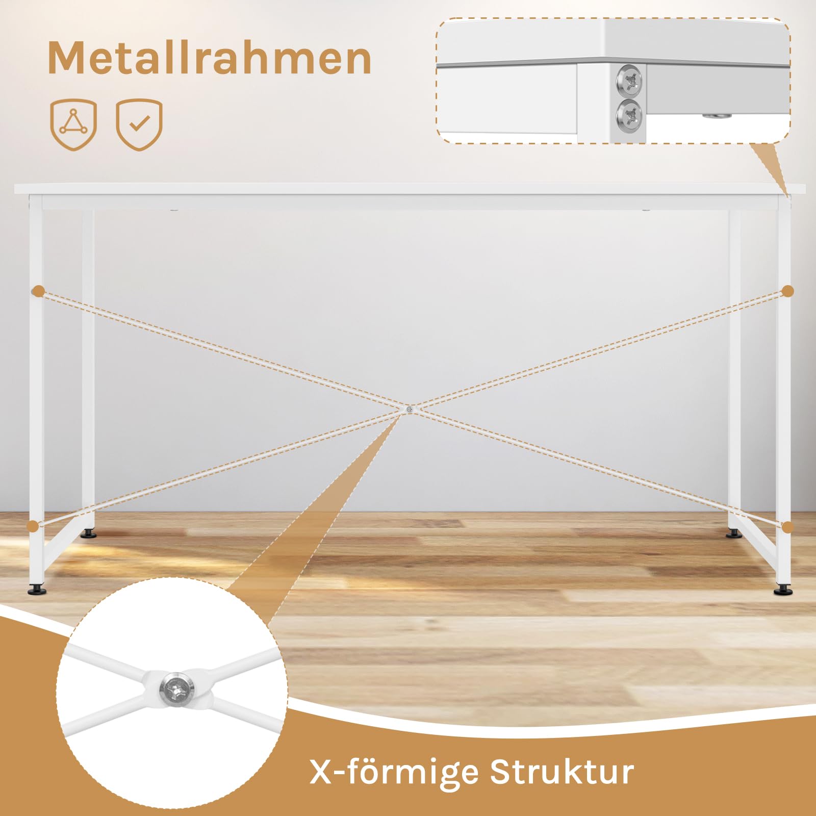 WOLTU Schreibtisch, Computertisch 140 x 60 cm, Weiß | Kompakte Kleiner Größe, mit Metallgestell, Aus Holzwerkstoff, für Homeoffice Schlafzimmer Wohnzimmer