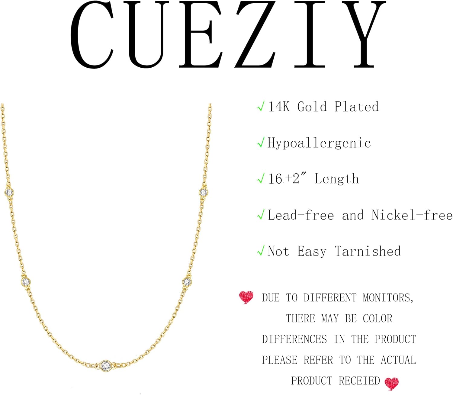 CUEZIY Valentines Day Gifts for Women Her - Dainty Necklaces for Women Cute Station Choker Simulated Diamond Necklace Simple Layering CZ Necklace Trendy Jewelry Gifts - Image 5