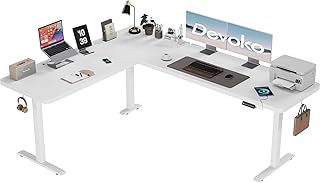 Devoko Höhenverstellbarer Schreibtisch L Form, 190 x 155cm L-förmig Schreibtisch Höhenverstellbar Elektrisch, Eckschreibtisch Ergonomischer Steh-Sitz Tisch Computertisch (Weiß)