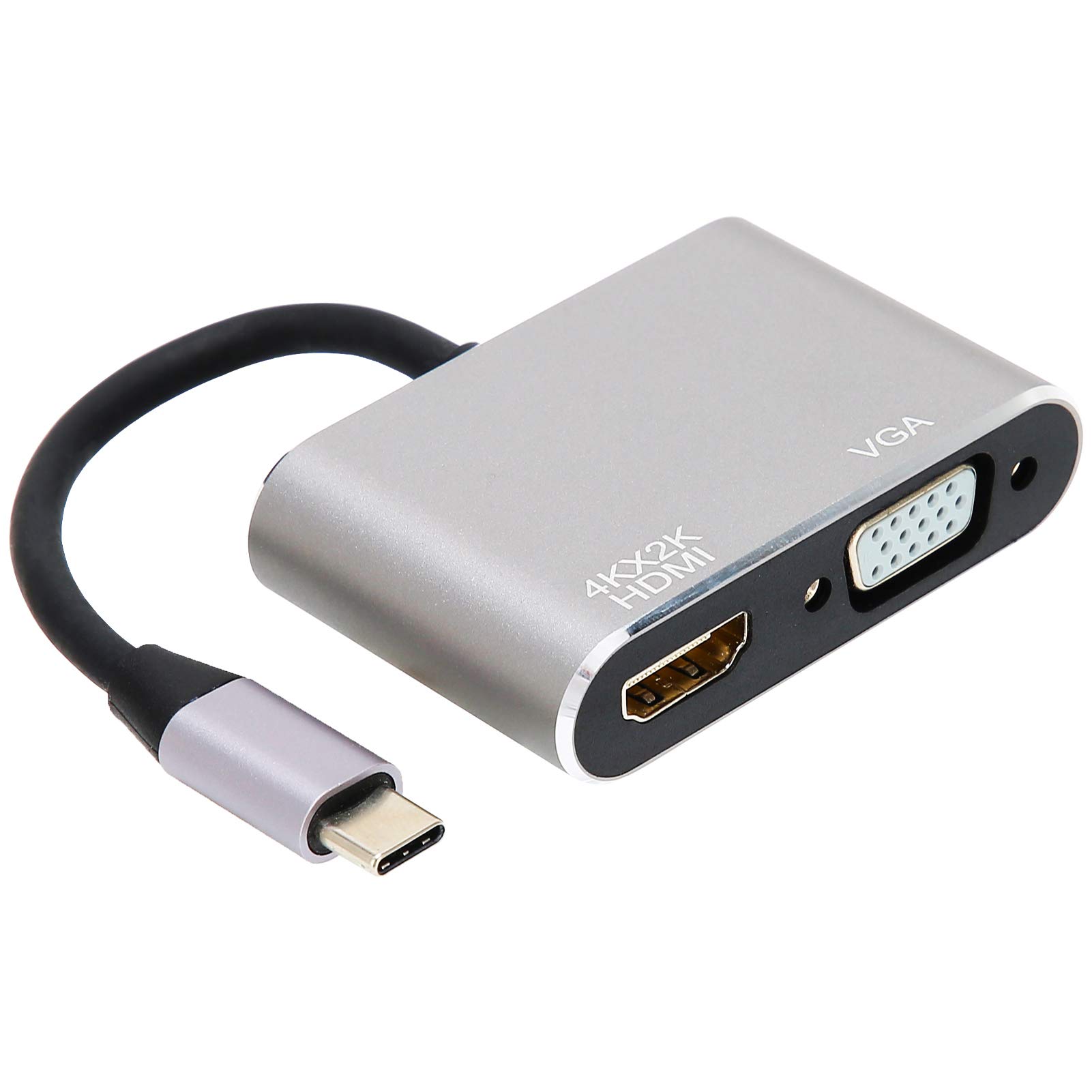 Type C to HDMI and VGA Female Splitter Adapter, USB C Multi Port Converter with Aluminum Alloy Shell, Supports 4K HD Resolution for Laptop, TV, Projector, Plug and Play