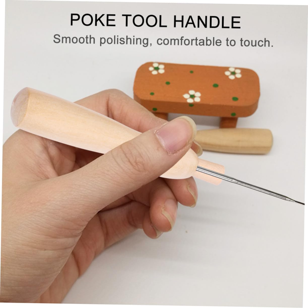 UTHCLO 5pcs Upholstery Needle Felting Tools Wooden Handle Solid Wood DIY Poking Needle Handle for Core Wool Felting