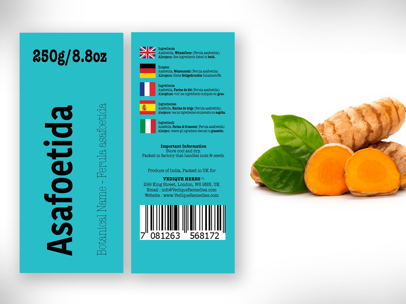 VEDIQUE HERBS Asafoetida (Hinga | Ferula Asafoetida) - 250 g (8.8oz) | Resina cruda, cruda y seca | Resina entera | Grado Premium