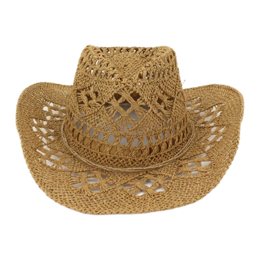 LAANCOO Sombrero de Vaquero de Paja Unisex West Cowboy Cowgirl Gat Panamá Panamá con Sombrero de Cubo de Paja para el al Aire Libre Fiesta de la Playa de Verano Hombres