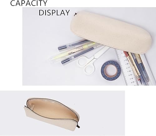 Miniatura 4 de Estuche de lona para lápices, lona de algodón y bolsa multifuncional simple, almacenamiento de lápices portátil con cremallera (beige)