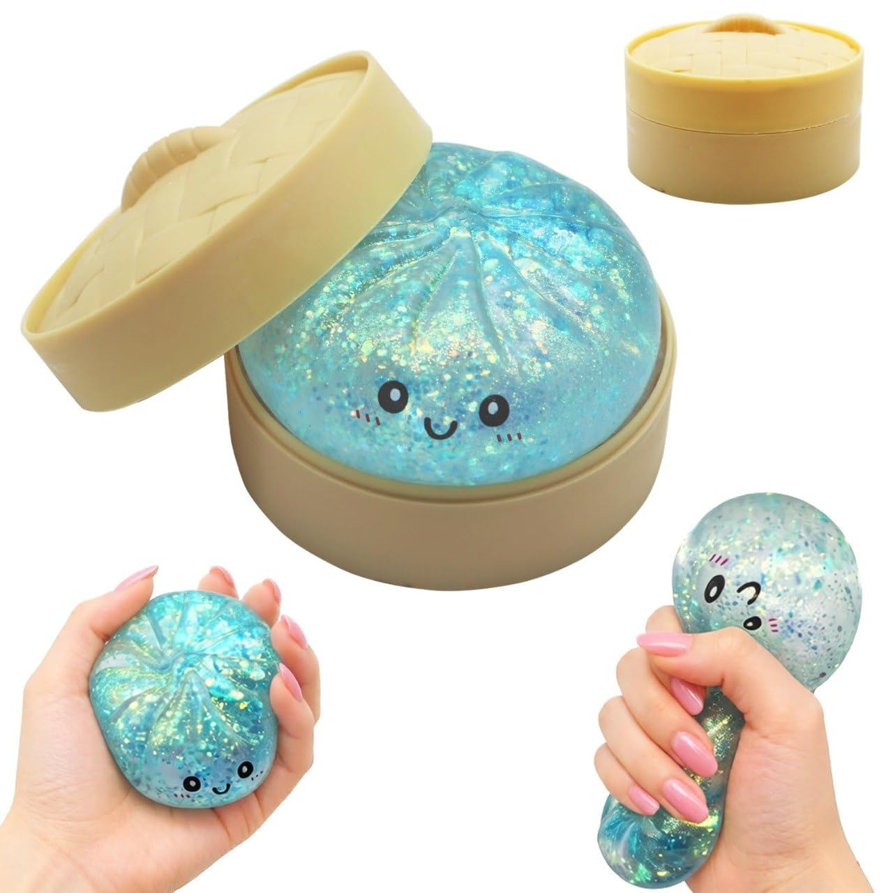 Glitter Dumpling Stress Relief Toy with Mini Steamer Box Soft Squishy Stress Ball Slow Rising Sensory Squeeze Toy with Storage Case Anxiety Fidget Toy for Children Teens & Adults Mutiple color| Pack 1-picture-32