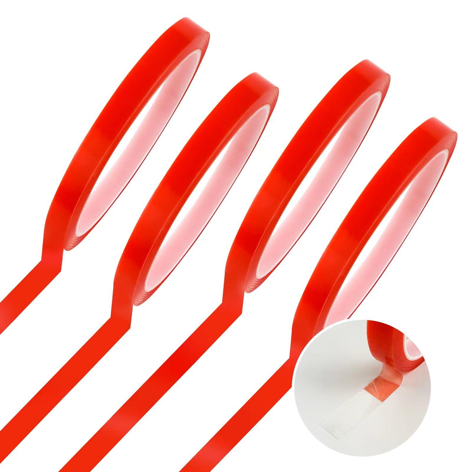 gocreate4PK 9MM 3/8" Wide Double Sided Mounting Tape Transparent Removable Sticky Tape Heat Resistant High Performance for Arts and Crafts 30FT