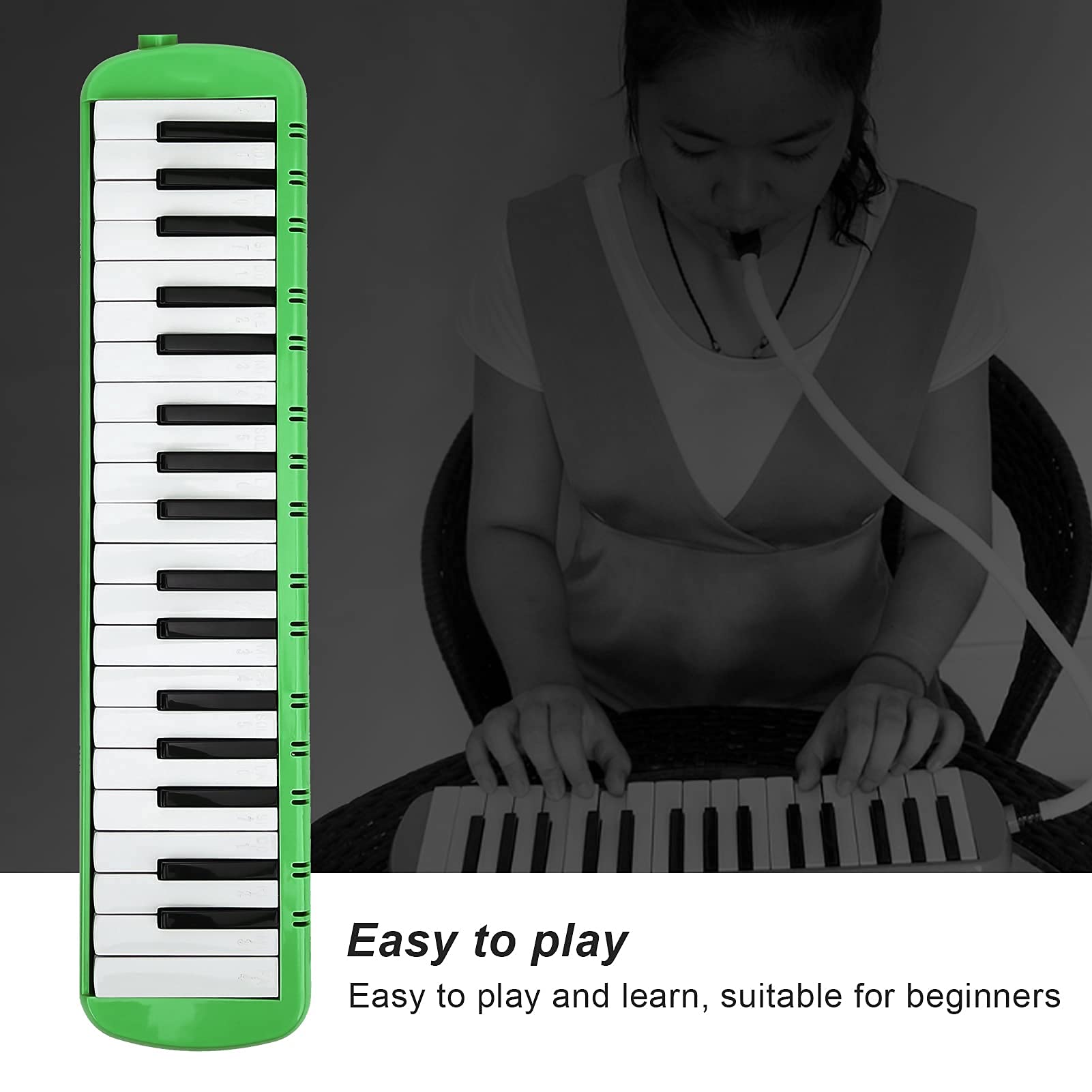 Melodica 37 Touches Clavier Melodica Instrument de Musique à Vent avec Installation Facile pour Débutant Formation Professionnelle (vert)