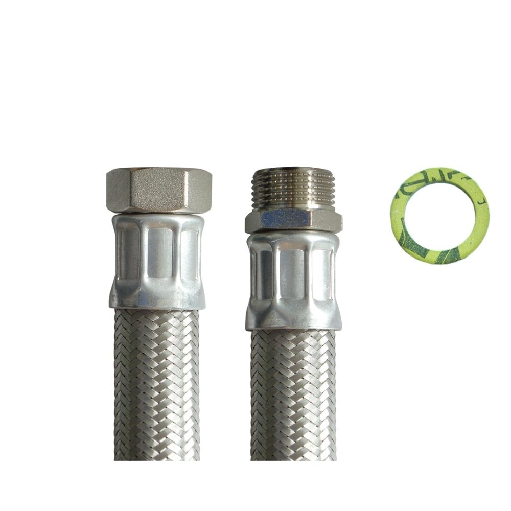 H2O-Flex® DN25 Panzerschlauch 1"ÜM x 1"AG Heizungsschlauch mit Edelstahlgeflecht, Schlauch für Solar Heizung, BHKW und Pumpen für Nutzwasser 500mm