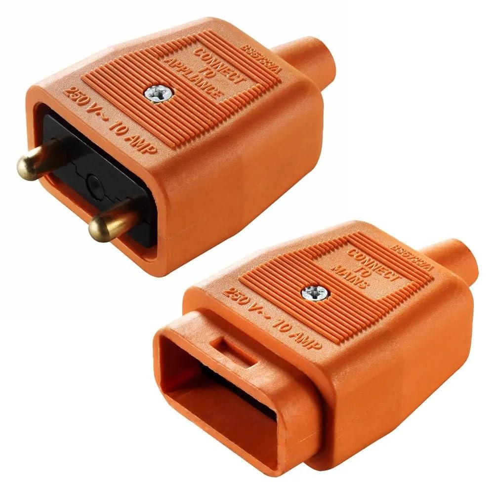 LEDANGEL Inline Plug Socket Connector Set 2-Pin & 3-Pin Male & Female Rewireable Plugs 250V 10A Screw Terminal with Snap-Lock & Gold-Plated Pins Black/White/Orange (2 PIN ORANGE)