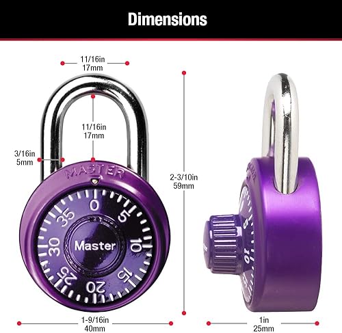 Miniatura 6 de Master Lock 1533TRI mini candados de combinación en azul, morado y rojo, paquete de 3, Púrpura, 1533TRI