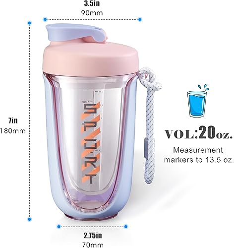 Miniatura 3 de Vasos agitadores para batidos de proteínas, botella mezcladora de proteínas de 20 onzas, a prueba de fugas, la coctelera perfecta para el gimnasio,