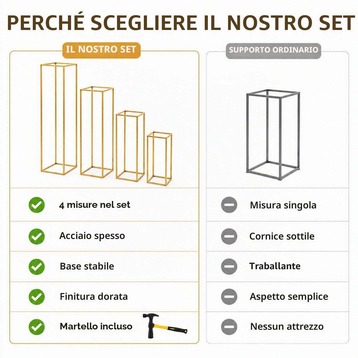4 supporti per fiori in metallo, a colonna geometrici, centrotavola, rettangolare, per matrimoni, decorazioni per feste
