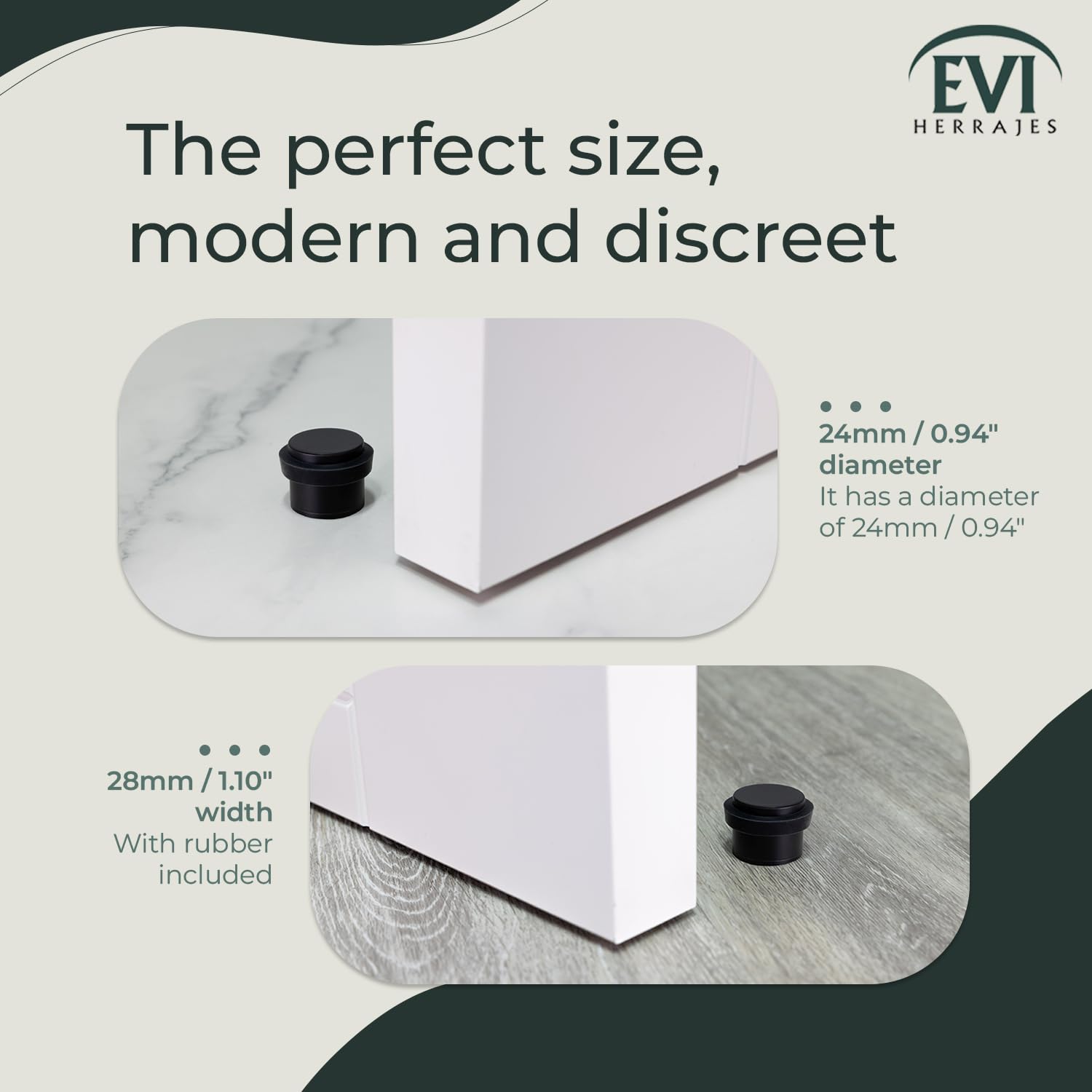 Fermaporta Adesivo EVI In Acciaio Inox - Gomma Silicone Nera, 45x14mm, Design Moderno E Discreto - Foto 4