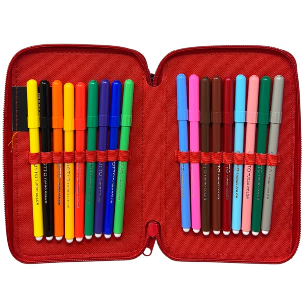 CARTOON Astuccio 3 zip Sonic completo 44 pezzi cancelleria multiscomparto penne matite colori pennarelli giotto per la scuola