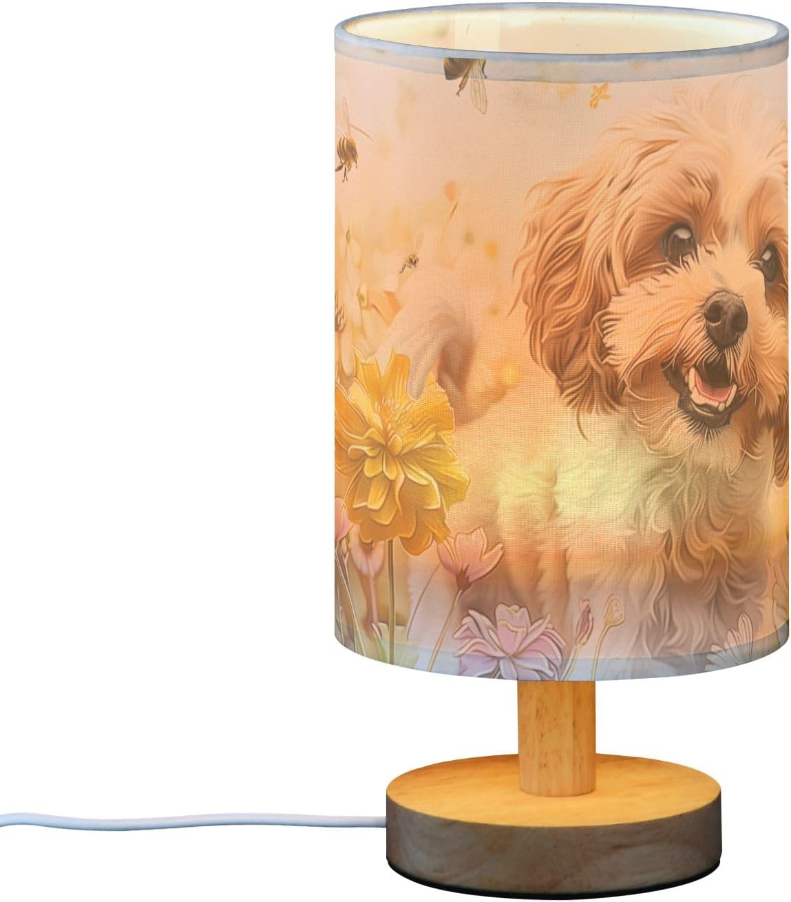 Bedside Lamps Cockapoo Dog Standing in The Flowers Table Lamp with Non-Slip Base Charming Night Light for Bedroom Living Room
