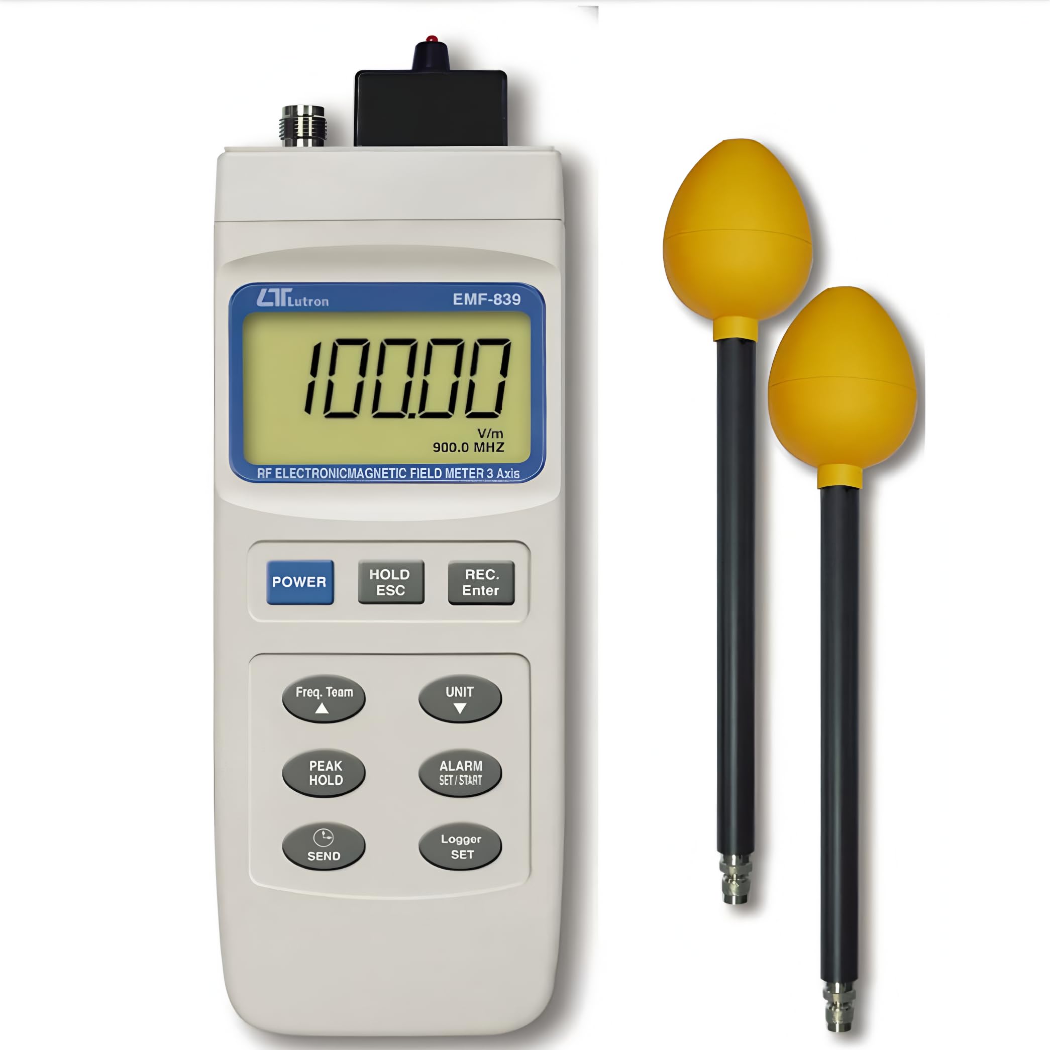 i-POOK 3 AXIS RADIO FREQUENCY ELECTROMAGNETIC FIELD METER EMF-839 Electromagnetic Field Meter range from 100 kHz to 3 GHz High Accuracy and Resolution <2 dB with RS232 interface Made in Taiwan