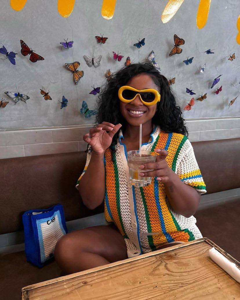 VOIKERDR Crochet Two Piece Short Set for Women Hollow Out Striped Shirt and Shorts Sexy Summer Outfits - Image 5