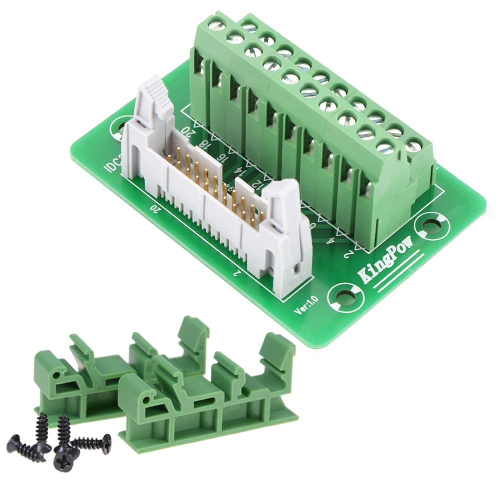 Jienk IDC20 Breakout Board 2x10 20Pins Male Header Terminal Block Connector with C45 DIN Rail Mounting feet for PLC MCU