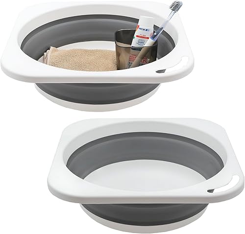 Miniatura 8 de Fregadero portátil plegable de 5 L (1.4 galones), juego de 2, sartén de cocina, ahorro de espacio para dormitorio, campamento, pesca, viajes y baño