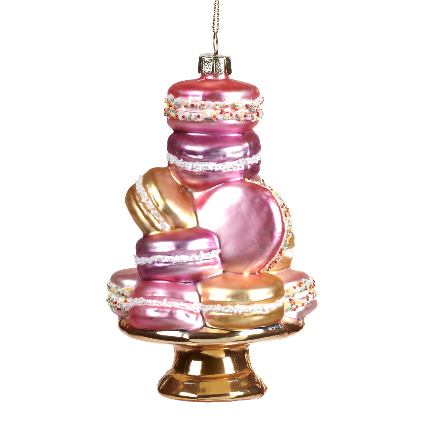 Goodwill Pink And Gold Glass Macaron Stack 13.5 Cm Macaroons On A Stand Bauble Decoration