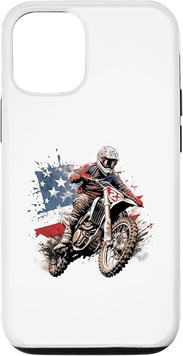 Miniatura 4 de iPhone 12 mini Cool Design Motocross Rider with USA flag Case