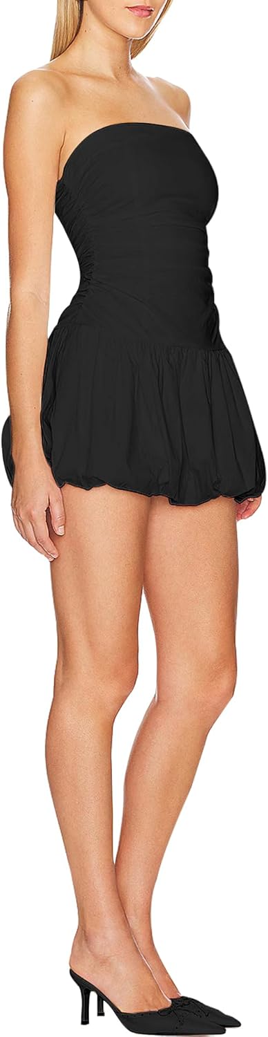 SHESEEWORLD Women's Summer Sexy Strapless Bandeau Corset Dress Tube Top Y2k Bubble Skirt Fully Lined Short Mini Party Dresses - Image 2