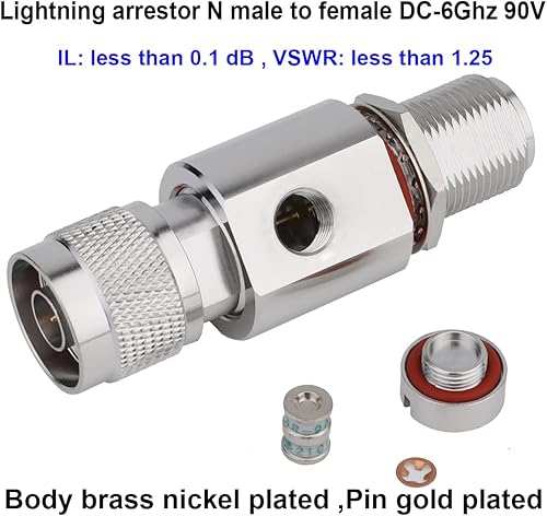 Miniatura 3 de Pararrayos coaxial tipo N 0 a 6 GHz (N-machoN hembra) 50ohm, protege 3G, 4G, LTE, GPS, 2.4 GHz5 GHz Wi-Fi, 900 MHz, jamón Otras antenas exteriores