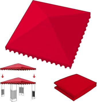 10X10 Gazebo Canopy Top Replacement, 1 Tier Gazebo Canopy Replacement Top Cover with Air Vent, Upgraded Patio Sunshade UV Protection Canopy Cover. Burgundy Wave Edge