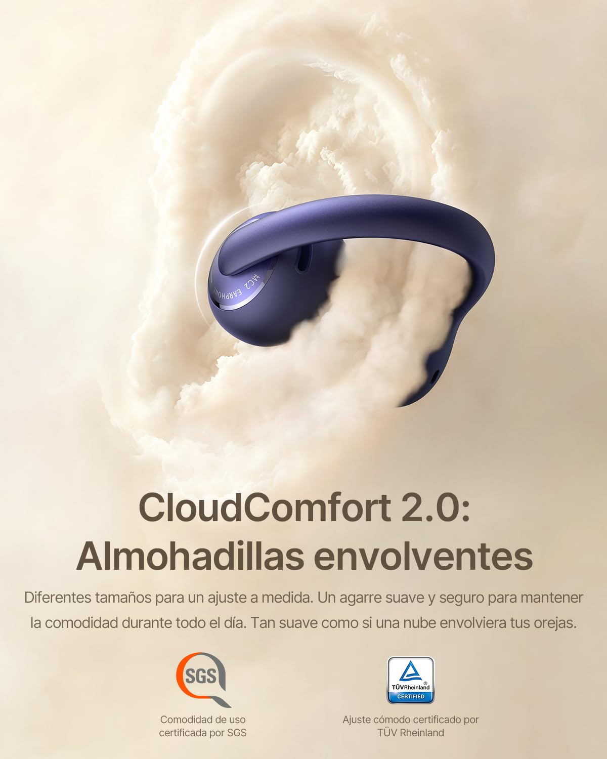Baseus MC2 Auriculares Abiertos, Auriculares de Clip | CloudComfort 2.0, Hi-Res Audio, LDAC, SuperBass 3.0, Bluetooth 6.0, 4 Micrófonos con IA, 55 h de autonomía, IP67, 5,1 g