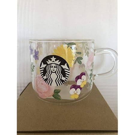 Amazon 箱入り スターバックス 耐熱 グラス マグ フローラル 355ml 母の日 花柄 スタバ ノーブランド品 タンブラーグラス