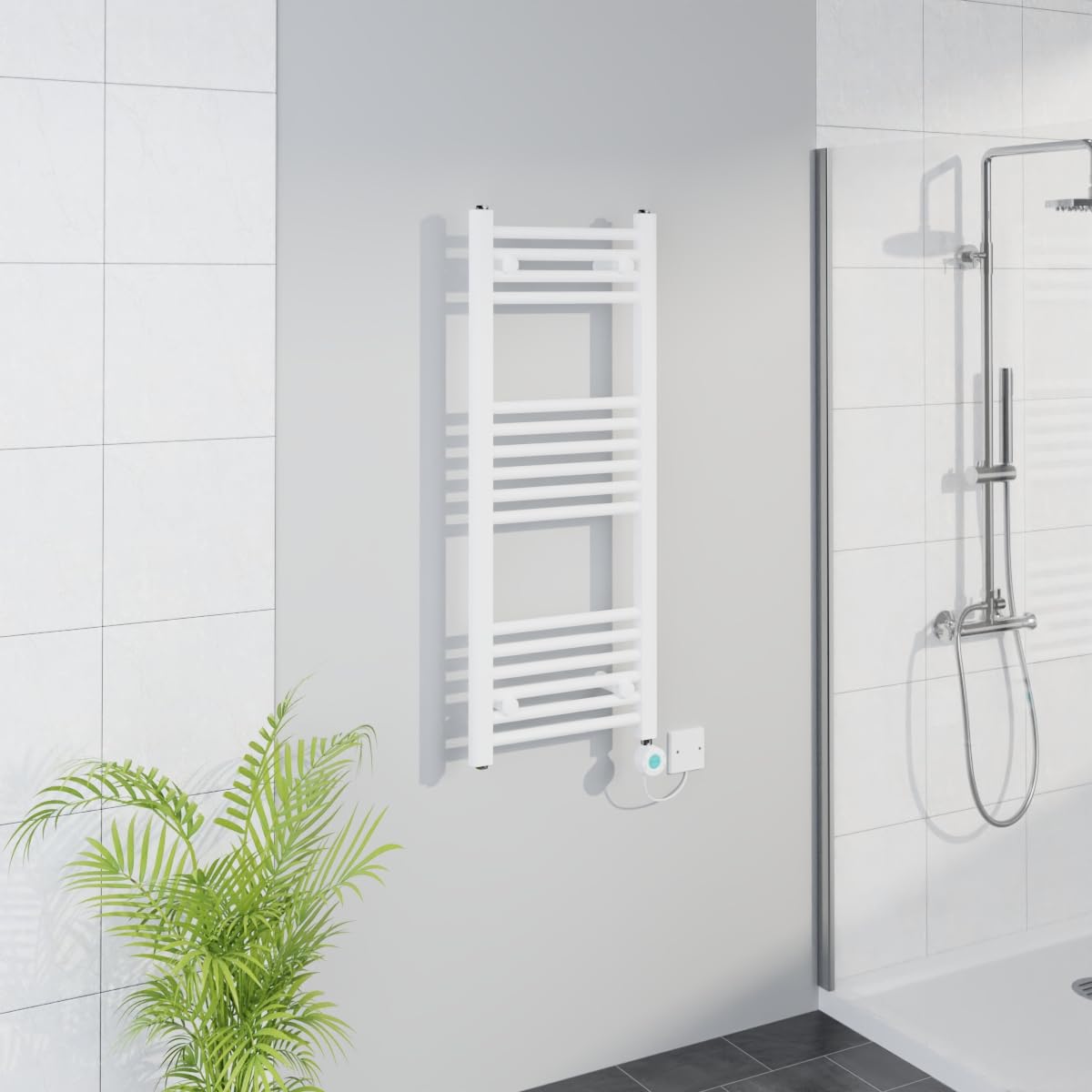 Warmehaus White Smart Wifi Thermostatic Electric Bathroom Straight Heated Towel Rail Warmer Radiator With Timer 1000X400mm