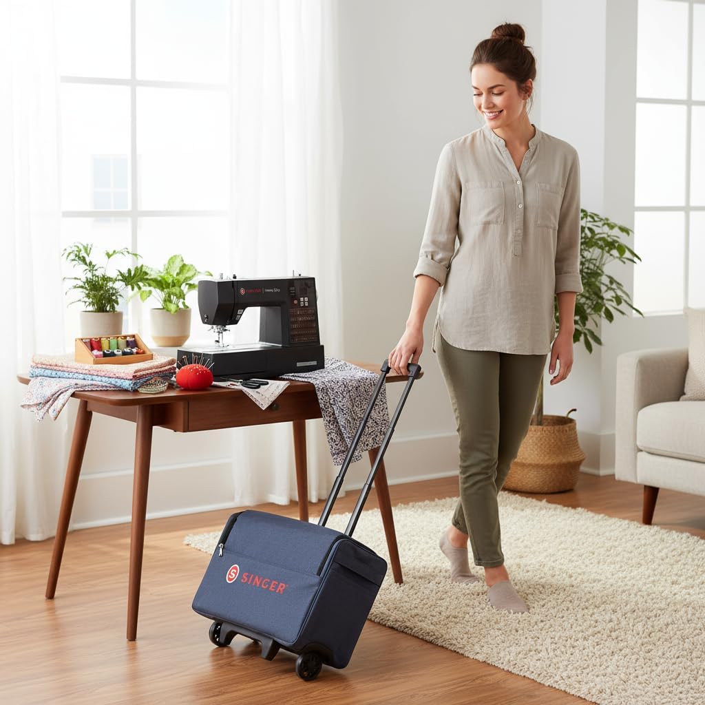 SINGER® Universal Sewing Machine Carrying Case with Wheels, 20.5" | Durable, Padded Roller Bag with Retractable Handle & Wheels | Perfect for Travel & Storage