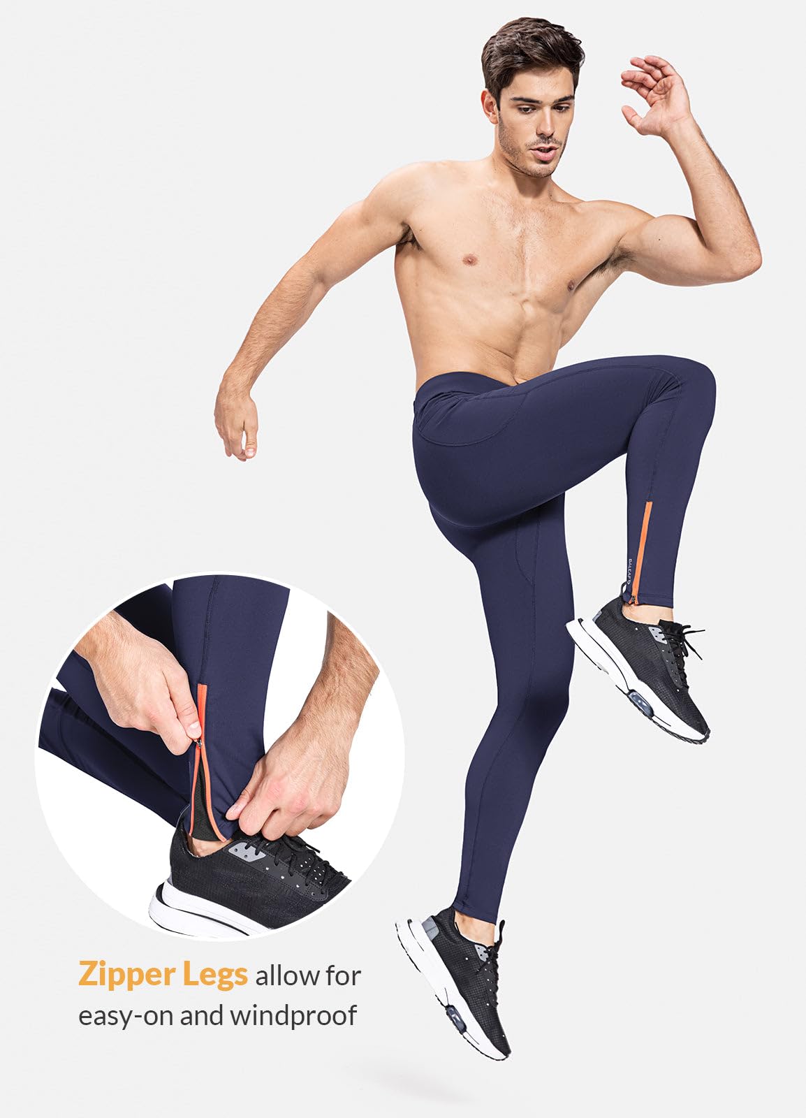 BALEAF Pantalones largos de compresión para hombre, impermeables, térmicos, para correr, con bolsillo con cremallera