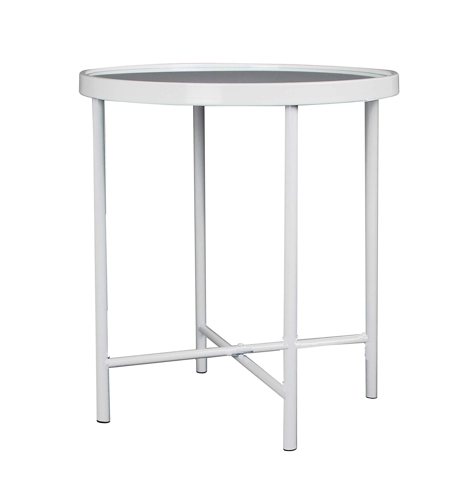 ASPECT Alario Top Round Side/End Lamp Table (42.5 diax47cm, White/Mirror) ST64W