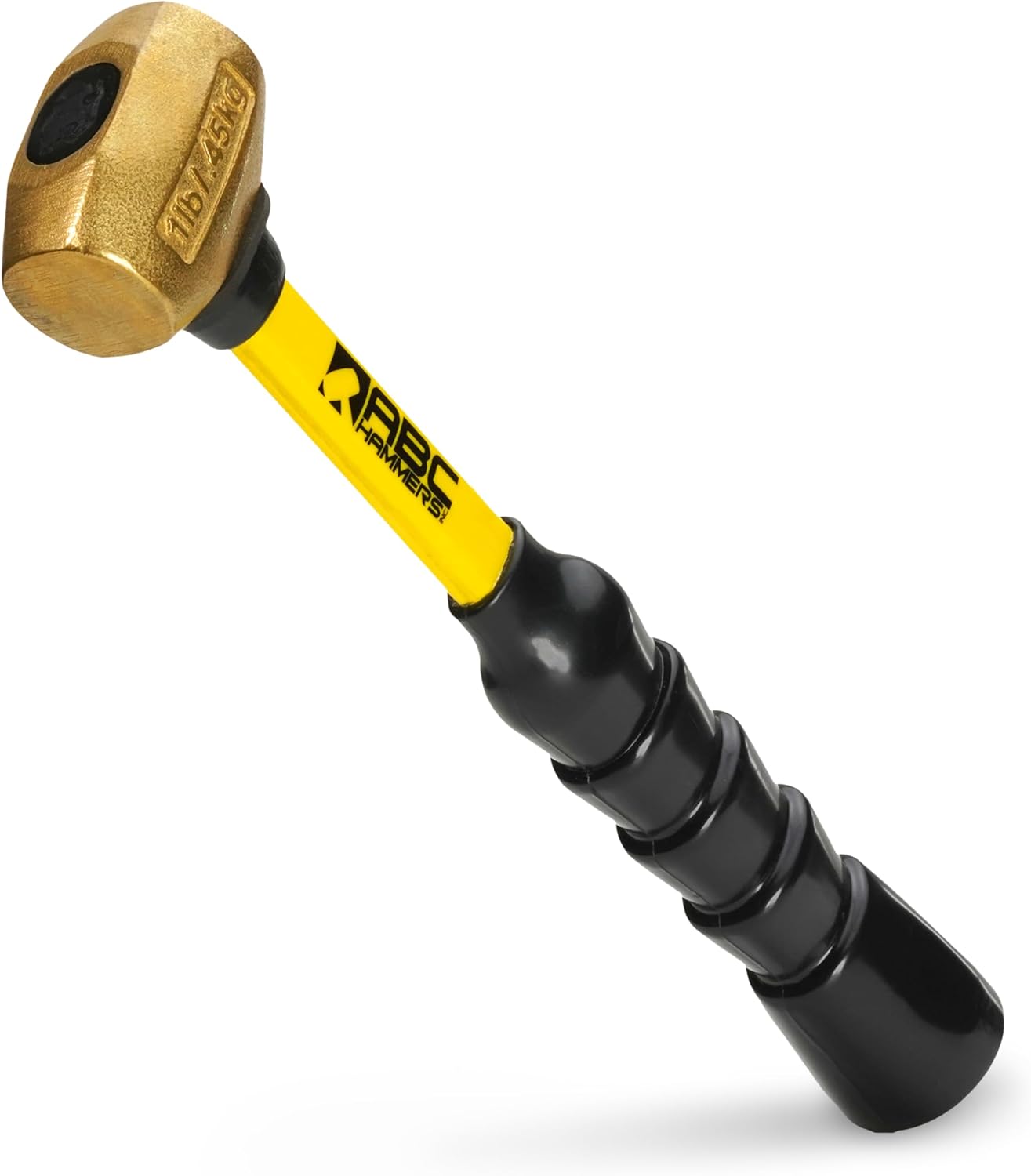ABC HAMMERS Brass Hammer - 1 lb. USA Made Non-Sparking Hammer with 10" Fiberglass Handle & Double Faced Head - ABC1BFB