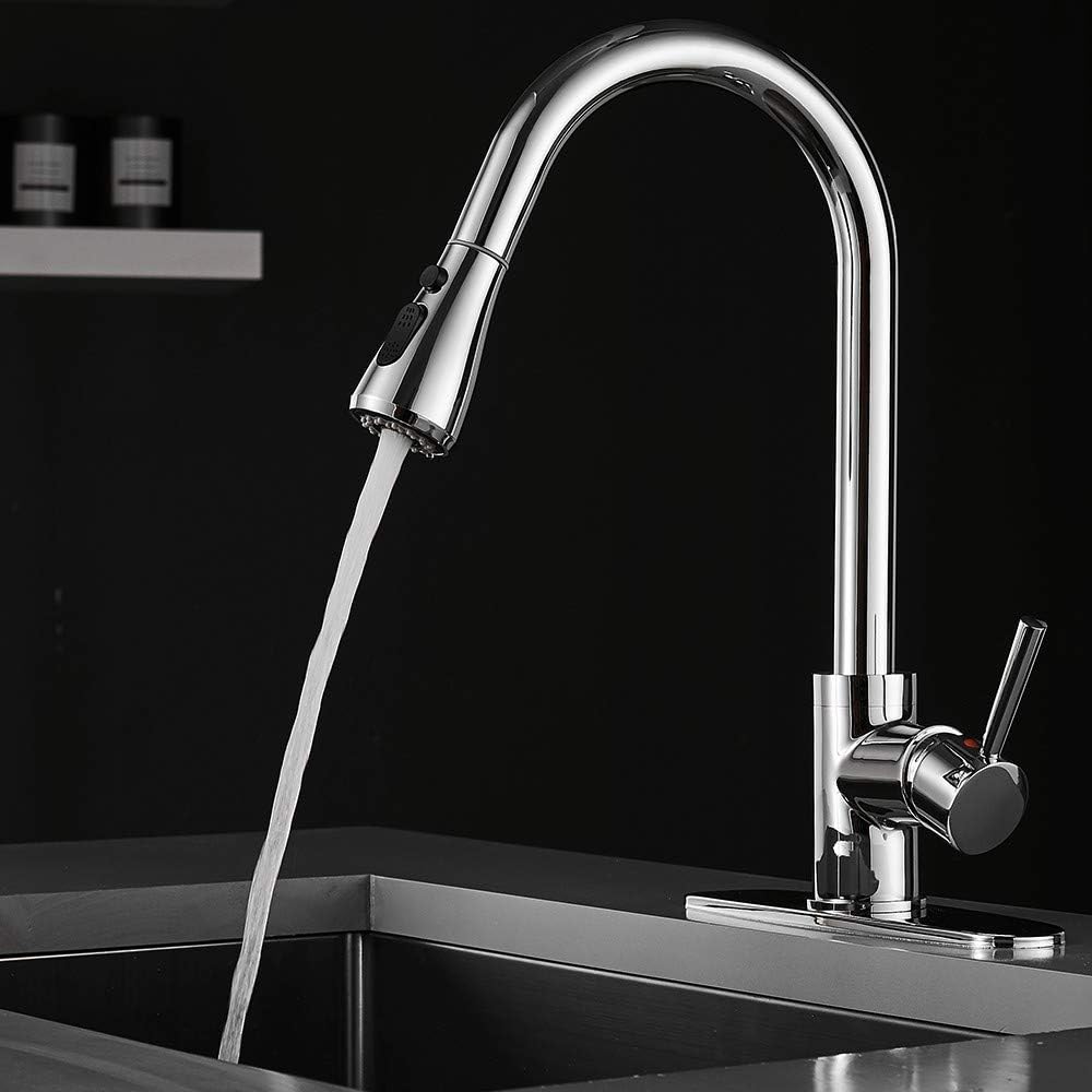 Hot Deals Kitchen Sink Faucet with Pull down Sprayer Chrome, Single Handle High Arc Pull out Kitchen Faucets, Single Level Solid Brass Bar Kitchen Faucet with Deck Plate Black Friday 🔥 Kitchen Sink Faucet with Pull down Sprayer Chrome, Single Handle High Arc Pull out Kitchen Faucets, Single Level Solid Brass Bar Kitchen Faucet with Deck Plate