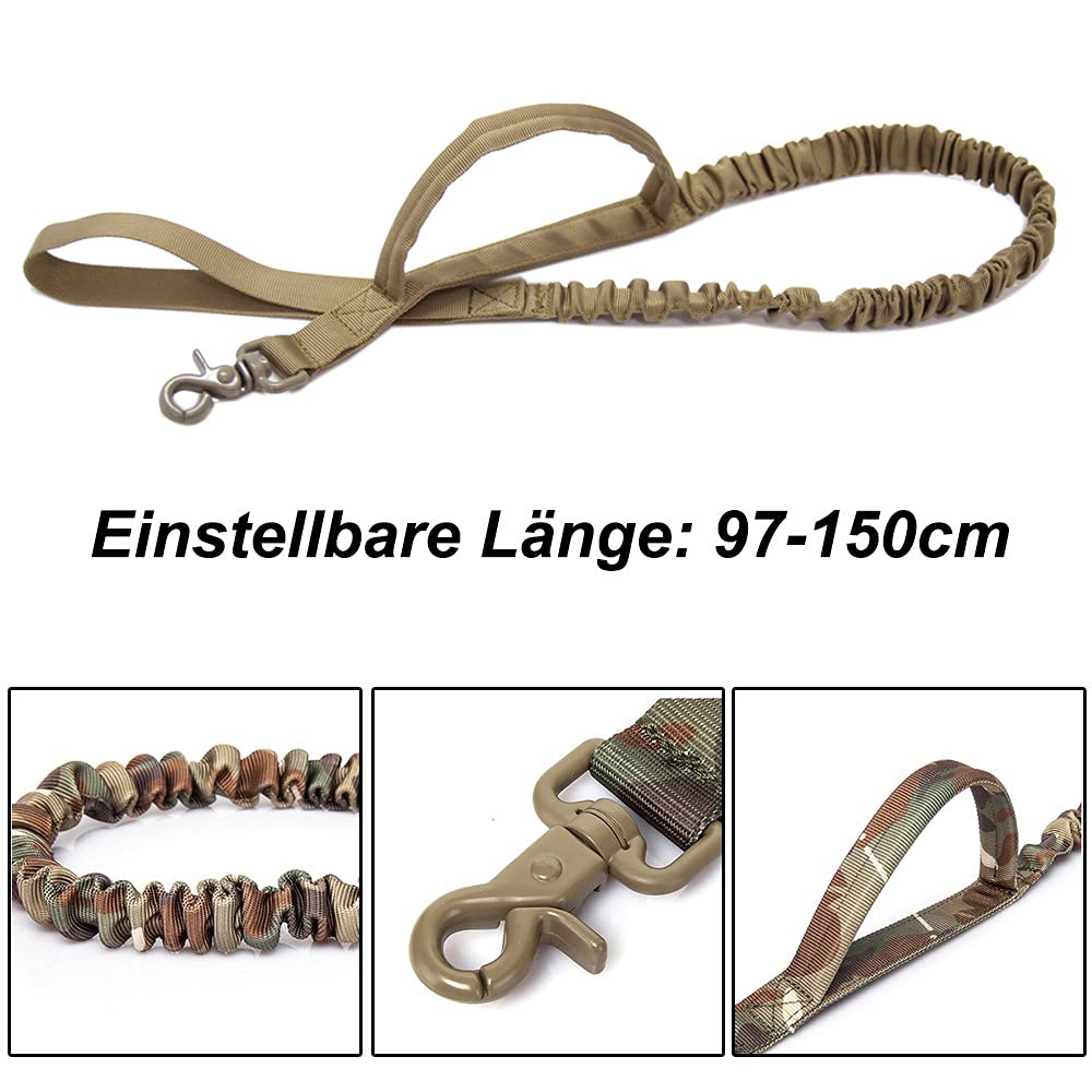 Taktisch Hundegeschirr & Hundeleine Molle Hundeweste Verstellbar Gepolstert Atmungsaktiv Brustgeschirr für mittelgroße, große Hunde Outdoor Wandern (Schwarz, M)
