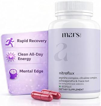 Mars by GHC, NitroFlux Nitric Oxide Capsules with L-Arginine, Pre Workout Circulation Booster, Ashwagandha & Moringa, Performance & Endurance Support, Pack of 1