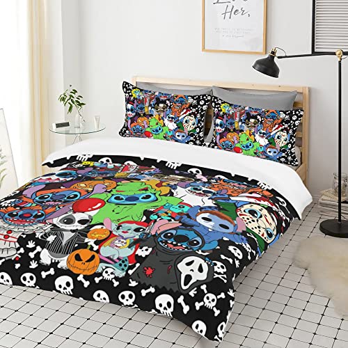 Horror Movie Cover Set, Halloween 3 Piece Kids Cartoon Bed Set Bedding Including 1 Cover Set 86X70 In And 2 Pillowcases 20 X 30 In #TOP1